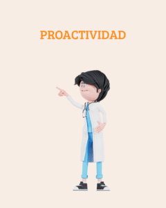 Caricatura 3D de médico señalando hacia adelante con determinación, representando la proactividad y el inicio del cambio personal